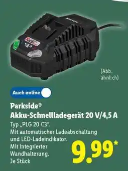 Lidl Parkside Akku-Schnellladegerät 20 V/4,5 A Angebot