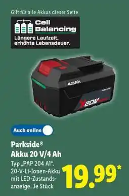 Lidl PARKSIDE Akku 20 V/4 Ah Angebot