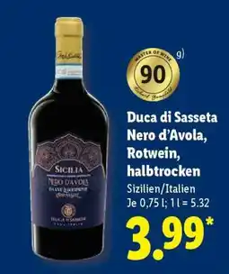 Lidl Duca di Sasseta Nero d’Avola, Rotwein, halbtrocken Angebot