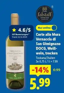 Lidl Corte alle Mura Vernaccia di San Gimignano DOCG, Weißwein, trocken Angebot