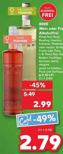 Kaufland BREE Wein oder Free Alkoholfrei Angebot