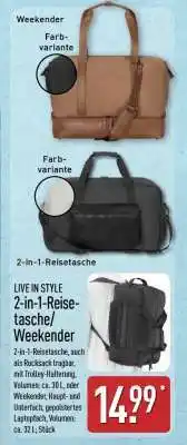 Aldi Nord LIVE IN STYLE 2-in-1-Reisetasche/Weekender Angebot