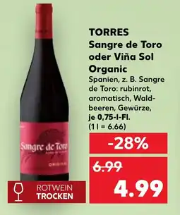 Kaufland TORRES Sangre de Toro oder Viña Sol Organic Angebot