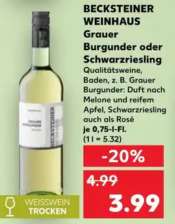 Kaufland BECKSTEINER WEINHAUS Grauer Burgunder oder Schwarzriesling Angebot