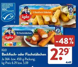 Aldi Süd IGLO Backfisch- oder Fischstäbchen Angebot