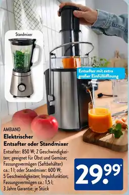 Aldi Süd AMBIANO Elektrischer Entsafter oder Standmixer Angebot