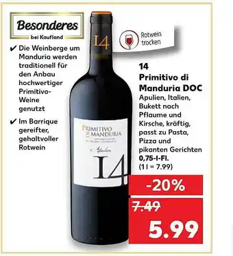 Kaufland 14 Primitivo Di Manduria Doc Angebot