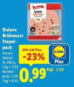 Lidl Dulano Brühwurst Dulano Lyoner Stapelpack Angebot