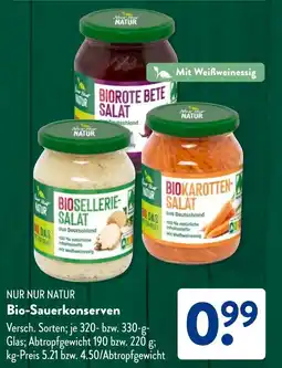 Aldi Süd NUR NUR NATUR Bio-Sauerkonserven Angebot