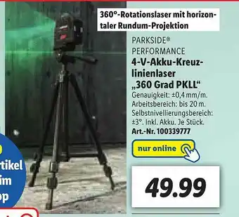 Lidl Parkside Performance 4-v-akku-kreuzlinienlaser „360 Grad Pkll“ Angebot