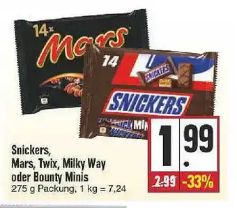 Edeka Snickers, Mars, Twix, Milky Way Oder Bounty Minis Angebot