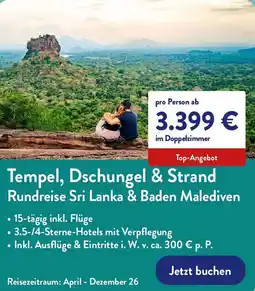 Aldi Nord Tempel, Dschungel & Strand Rundreise Sri Lanka & Baden Malediven Angebot