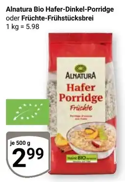 Globus Alnatura Bio Hafer-Dinkel-Porridge oder Früchte-Frühstücksbrei Angebot