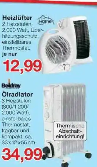 Jawoll Heizlüfter Beldray ölradiator Angebot