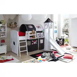 Netto Marken-Discount TiCAA Hochbett mit Rutsche Rutschbett mit Turm Ekki Country Kiefer Weiß Motiv Angebot