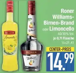 E-Center Roner Williams Birnen-Brand oder Limoncello Angebot