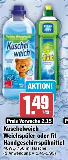 HIT Kuschelweich Weichspüler oder fit Handgeschirrspülmittel Angebot