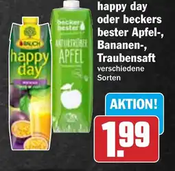 HIT happy day oder beckers bester Apfel-, happy Traubensaft Angebot