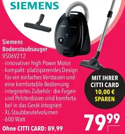 CITTI Markt SIEMENS Bodenstaubsauger VS06V212 Angebot