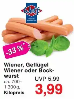 Wiglo Wunderland Wolf Wiener, Geflügel Wiener oder Bockwurst Angebot
