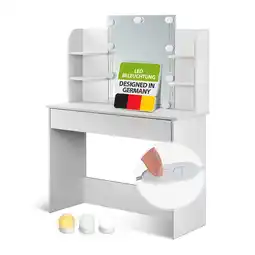 Netto Marken-Discount Juskys Schminktisch Bella 108 x 40 x 140 cm in Weiß mit Spiegel, LED, Schublade & 4 Ablagefächern Angebot