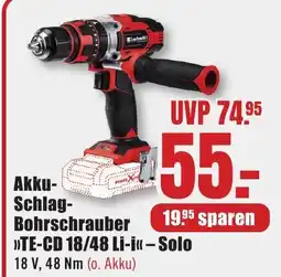 B1 Discount Baumarkt Einhell Akku- Schlag- Bohrschrauber >>TE-CD 18/48 Li-i<< - Solo Angebot