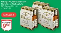 Globus Bitburger Pils, Radler Zitrone 0,0%, Pils 0,0% oder Pils Angebot