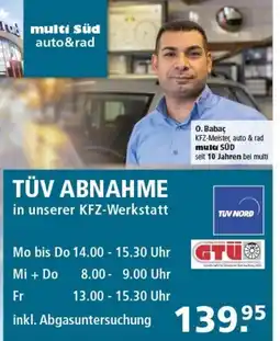 Multi Markt TÜV ABNAHME in unserer KFZ-Werkstatt Angebot