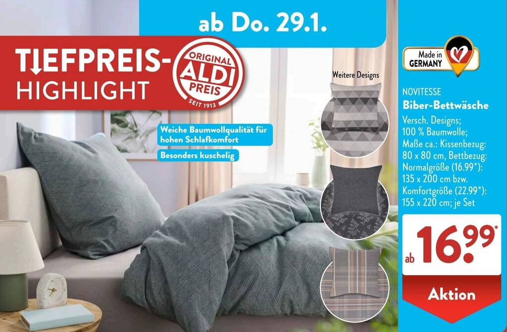NOVITESSE Biber-Bettwäsche Angebot bei Aldi Süd