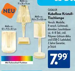 Aldi Süd CASALUX Kabellose Kristall- Tischlampe Angebot
