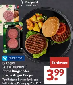 Aldi Süd FAIR & GUT/ TASTE OF BRITISH ISLES Prime Burger oder Irische Angus Burger Angebot