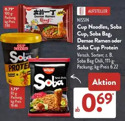 Aldi Süd NISSIN Cup Noodles, Soba Cup, Soba Bag, Demae Ramen oder Soba Cup Protein Angebot