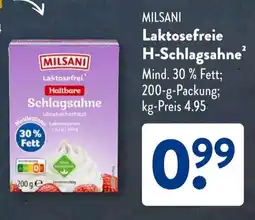 Aldi Süd MILSANI Laktosefreie H-Schlagsahne Angebot