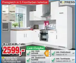 Möbelfundgrube EXPRESS KUCHEN Eckküche Star, ca. 175 x 280 cm, Lack Hochglanz weiß Angebot