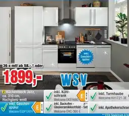 Möbelfundgrube Küchenblock Jazz, ca. 310 cm, Hochglanz weiß Angebot