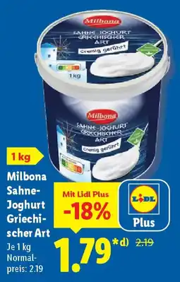 Lidl Milbona Sahne- Joghurt Griechischer Art Angebot