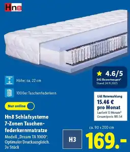 Lidl Hn8 Schlafsysteme 7-Zonen Taschenfederkernmatratze Angebot