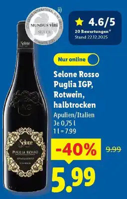 Lidl Selone Rosso Puglia IGP, Rotwein, halbtrocken Angebot