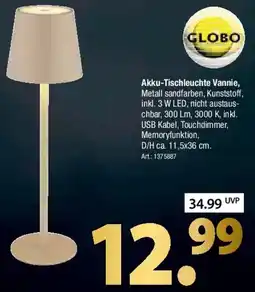 Zurbrüggen GLOBO Akku-Tischleuchte Vannie Angebot