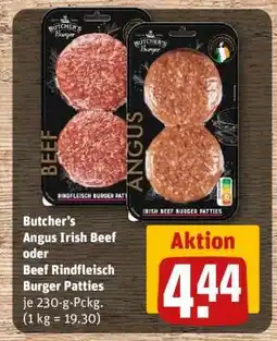 REWE Butcher's Angus Irish Beef oder Beef Rindfleisch Burger Patties Angebot