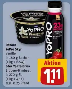 REWE Danone YoPro Skyr Vanille oder YoPro Drink Erdbeer-Himbeer Angebot