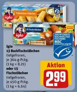 REWE Iglo 13 Backfisch-Stäbchen oder 15 Fischstäbchen Angebot