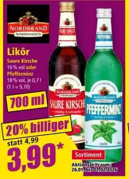 Norma Likör Saure Kirsche oder Pfefferminz Angebot