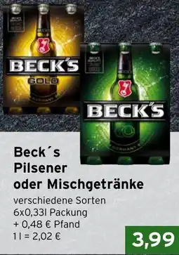 CAP Markt Beck's Pilsener oder Mischgetränke Angebot