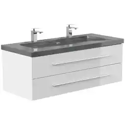 Netto Marken-Discount Badmöbel Granit G654 YAMO 130 cm 2 Hahnlöcher SoftClose weiß hochglanz Angebot