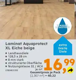 Globus Baumarkt Laminat Aquaprotect XL Eiche beige Angebot