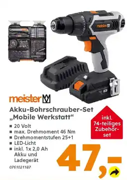 Globus Baumarkt meister Akku-Bohrschrauber-Set ,,Mobile Werkstatt" Angebot