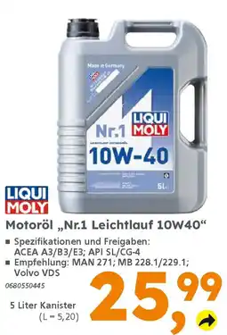 Globus Baumarkt LIQUI MOLY Motoröl „,Nr.1 Leichtlauf 10W40" Angebot