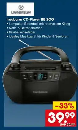 Netto Marken-Discount Universum Tragbarer CD-Player BB 200 Angebot