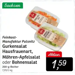 KONSUM Feinkost- Manufaktur Pulsnitz Gurkensalat Hausfrauenart, Möhren-Apfelsalat oder Bohnensalat Angebot